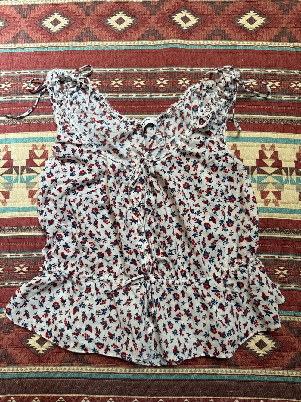 Rumored Cream Camisole with Red & Blue Floral Print